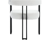 Set van 2 BukkitBow eetkamerstoelen met chenille stof, metalen poten en ergonomisch, comfortabel ontwerp.