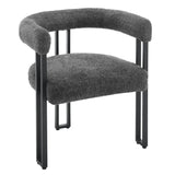 Set van 2 BukkitBow eetkamerstoelen met chenille stof, metalen poten en ergonomisch ontwerp voor comfortabel zitplezier.