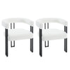 Set van 2 BukkitBow eetkamerstoelen met chenille stof, metalen poten en ergonomisch comfort, perfect voor de eetkamer.