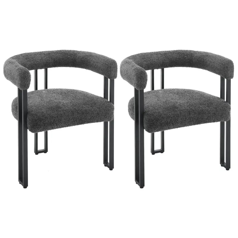 Set van 2 BukkitBow eetkamerstoelen van chenille stof met metalen poten, ergonomisch en comfortabel design.