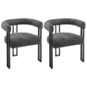Set van 2 BukkitBow eetkamerstoelen van chenille stof met metalen poten, ergonomisch en comfortabel design.