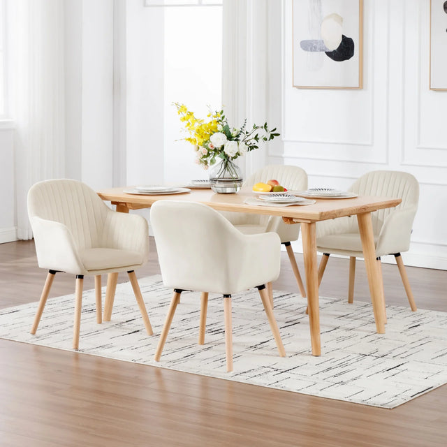 Set van 2 BukkitBow eetkamerstoelen met fluweel, armleuningen, gestoffeerd zitting en houten poten, elegante woonkamer inrichting