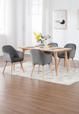 Set van 2 BukkitBow eetkamerstoelen met fluwelen bekleding, armleuningen en houten poten, gestoffeerde zit voor comfort.