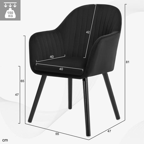 Set van 2 BukkitBow eetkamerstoelen met fluweel, armleuningen, gestoffeerd zitting en houten poten, elegante en comfortabele stoelen