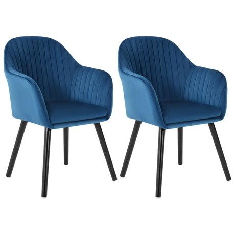 Set van 2 BukkitBow eetkamerstoelen met fluweel, armleuningen, gestoffeerd zitting en houten poten, elegant en comfortabel.