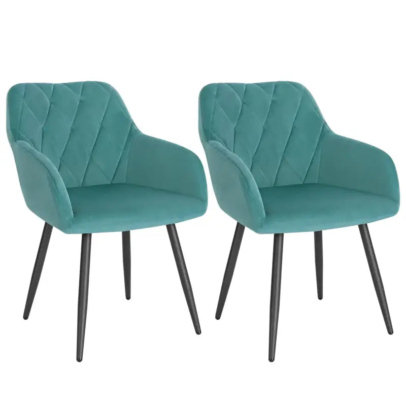 Set van 2 BukkitBow eetkamerstoelen met fluwelen bekleding, metalen poten en ergonomisch ontwerp, zithoogte 46,5 cm.