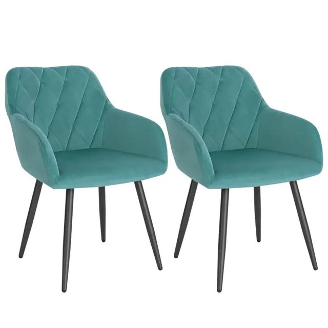 Set van 2 BukkitBow eetkamerstoelen met fluwelen bekleding, metalen poten en ergonomisch ontwerp, zithoogte 46,5 cm.
