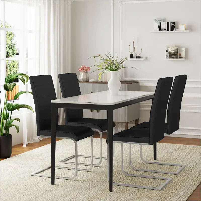 Set van 2 BukkitBow eetkamerstoelen met lederen en fluwelen bekleding, hoge rugleuning en metalen poten, zithoogte 48,5 cm