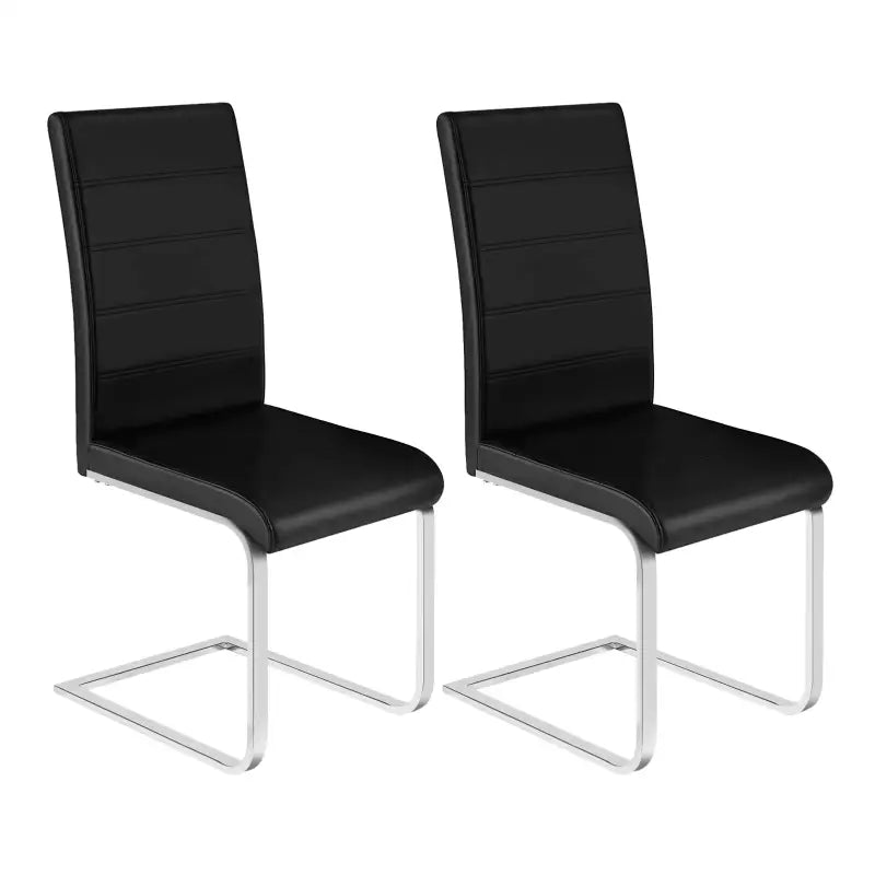 BukkitBow set van 2 eetkamerstoelen met leren en fluweel, hoge rugleuning en metalen poten, zithoogte 48,5 cm.
