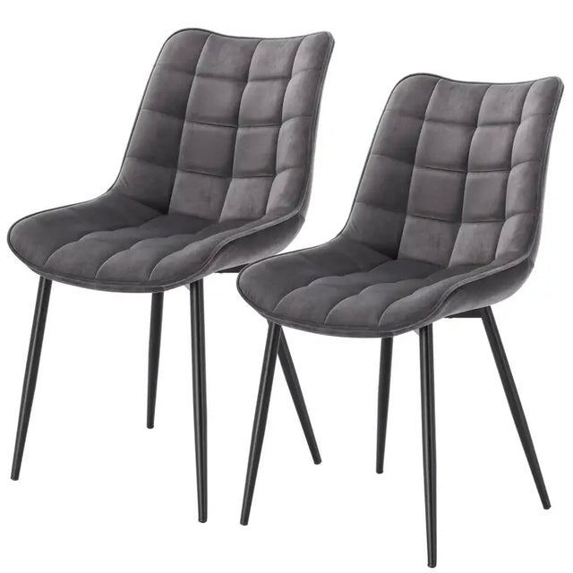 Set van 2 BukkitBow eetkamerstoelen met leren, stoffen en fluwelen bekleding, metalen poten, ergonomisch ontwerp en zithoogte 46 cm.