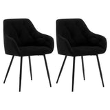 BukkitBow set van 2 eetkamerstoelen in velvet en metaal, ergonomisch ontwerp en 120 kg draagvermogen, zichtbaar in de afbeelding.