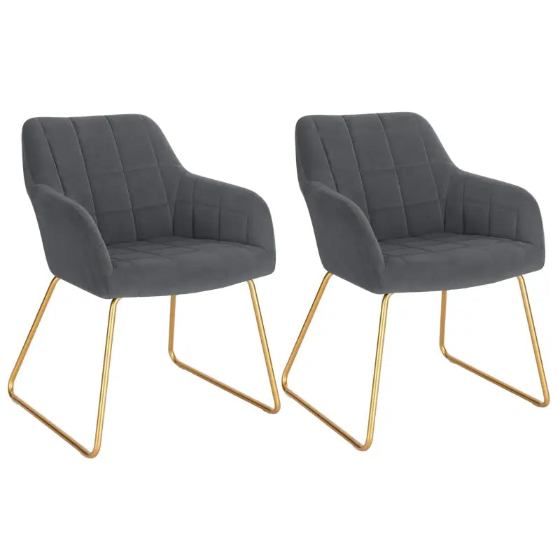 Set van 2 BukkitBow fluwelen eetkamerstoelen met gouden metalen poten, comfortabele zithoogte van 48,5 cm.