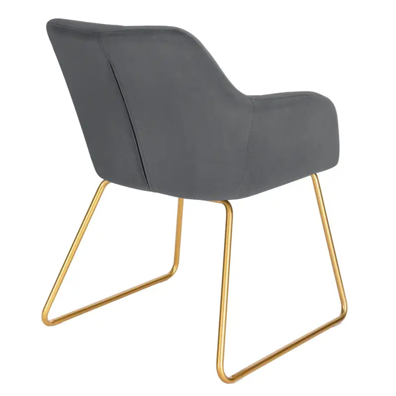 Twee BukkitBow fluwelen eetkamerstoelen met gouden metalen poten en comfortabele zithoogte van 48,5 cm, stijlvol en modern design.