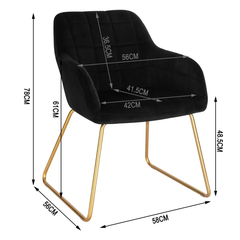 Set van 2 BukkitBow fluwelen eetkamerstoelen met gouden metalen poten, comfortabele zithoogte van 48,5 cm, stijlvol en modern design.