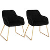 Twee stijlvolle BukkitBow fluwelen eetkamerstoelen met gouden metalen poten, comfortabele zithoogte van 48,5 cm, elegant design.