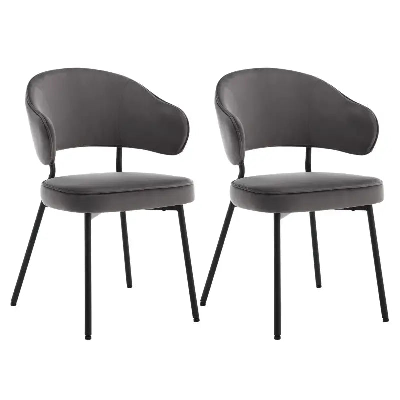 Set van 2 BukkitBow fluwelen eetkamerstoelen met metalen poten, breed en comfortabel, zithoogte 48 cm.