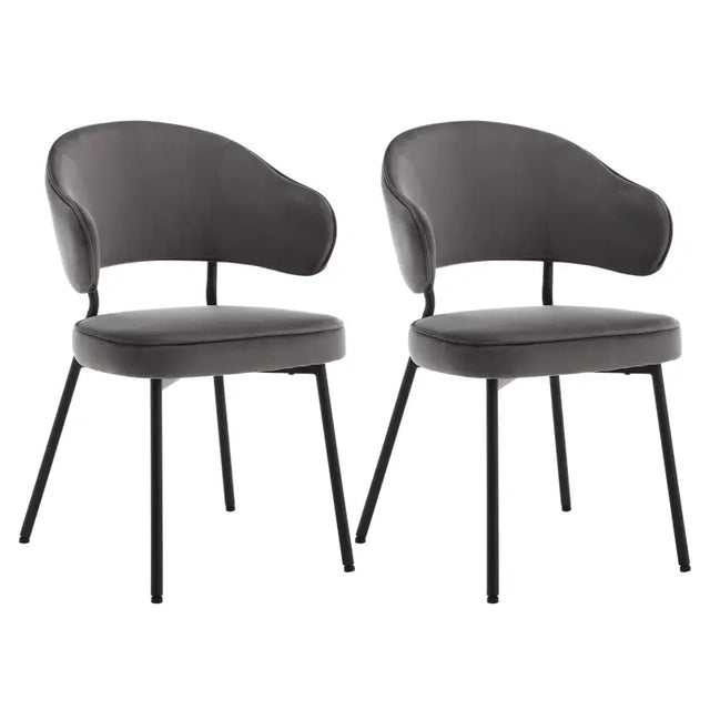 Set van 2 BukkitBow fluwelen eetkamerstoelen met metalen poten, breed en comfortabel, zithoogte 48 cm.