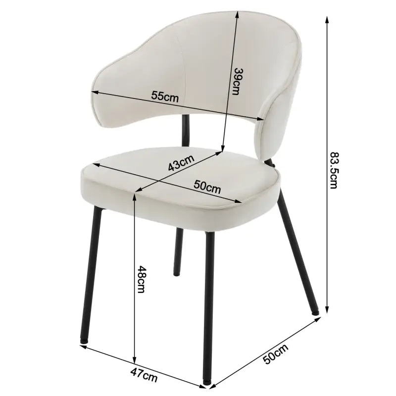 Set van 2 BukkitBow fluwelen eetkamerstoelen met metalen poten, breed en comfortabel, zithoogte 48 cm, ideaal voor eetkamer.