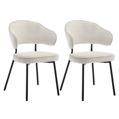 Set van 2 BukkitBow fluwelen eetkamerstoelen met metalen poten, breed en comfortabel, zithoogte 48 cm.