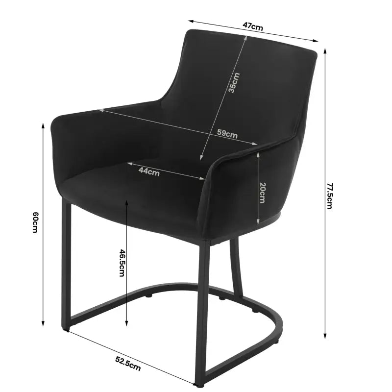 BukkitBow set van 2 fluwelen eetkamerstoelen met metalen poten, stabiel en comfortabel, zithoogte 46,5 cm.