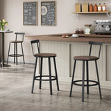 Set van 2 industriële barkrukken van BukkitBow met houten zitting, rugleuning, voetsteun en stalen frame voor keuken of eetkamer