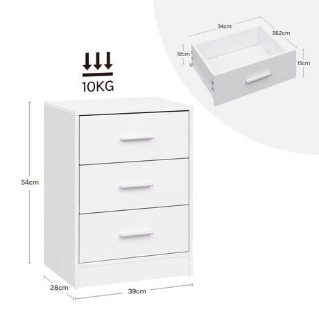 BukkitBow set van 2 moderne nachtkastjes met 3 laden, ruimtebesparend ontwerp voor slaapkamer en woonkamer