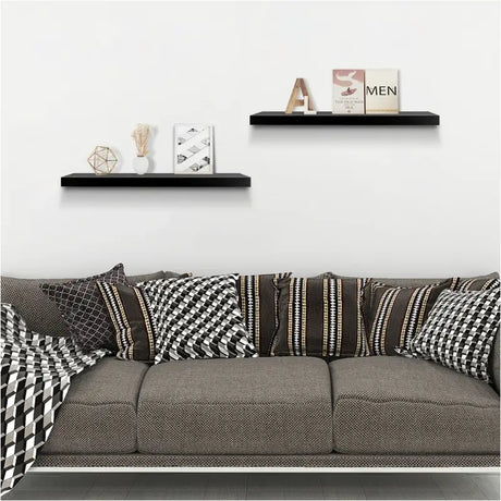 BukkitBow set van 2 MDF zwevende boekenplanken met divers formaat en maximale belasting van 5 kg, geschikt voor decoratie en boeken.