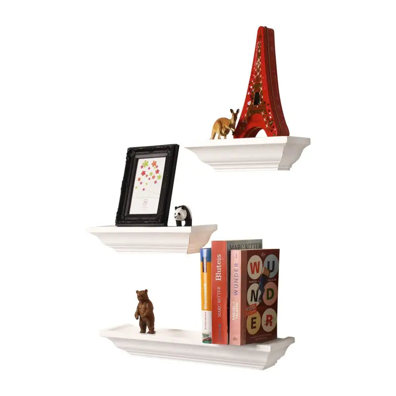 Set van 3 zwevende boekenplanken van BukkitBow, barok ontwerp in gelakt hout, verschillende afmetingen, hoge kwaliteit.