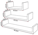 Set van 3 zwevende boekenplanken van BukkitBow, houten gelakt MDF, verschillende maten met bevestigingsmaterialen, voor stijlvolle opbergruimte.