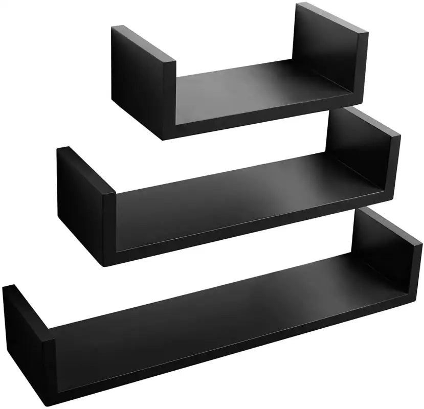 Set van 3 zwevende boekenplanken van BukkitBow, hout en MDF, verschillende maten met bevestigingen, voor stijlvolle muurdecoratie.