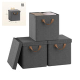 BukkitBow set van 3 opvouwbare stoffen opbergdozen met deksel, organiser voor speelgoed, kleding of accessoires