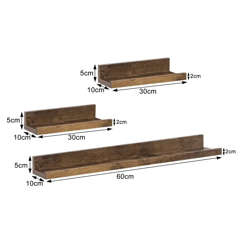 Set van 3 houten boekenplanken van BukkitBow, vintage bruin MDF met maximale belasting van 5kg, groot en klein formaat.