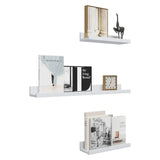 Set van 3 witte wandplanken van BukkitBow, MDF, groot en klein, ideaal voor boeken en decoratie, maximale belasting 5 kg.