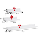 Set van 3 witte wandplanken van BukkitBow, MDF boekenplank met grote en kleine afmetingen, maximaal 5kg draagkracht.
