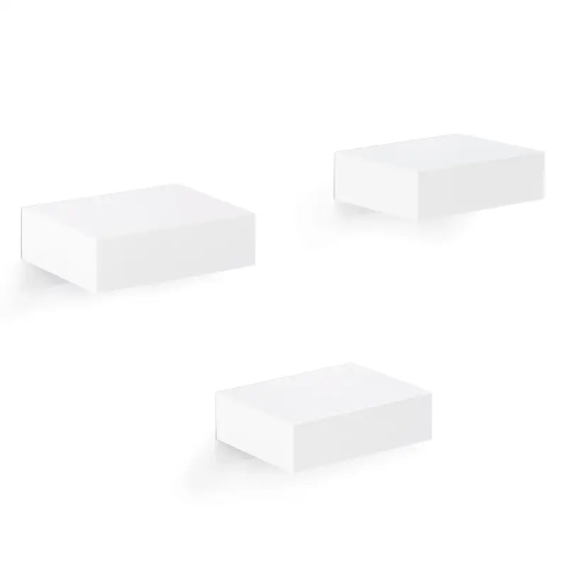 Set van 3 witte zwevende boekenplanken van BukkitBow, MDF, 10,5x7,8x3cm, met draagkracht van 2,5kg.