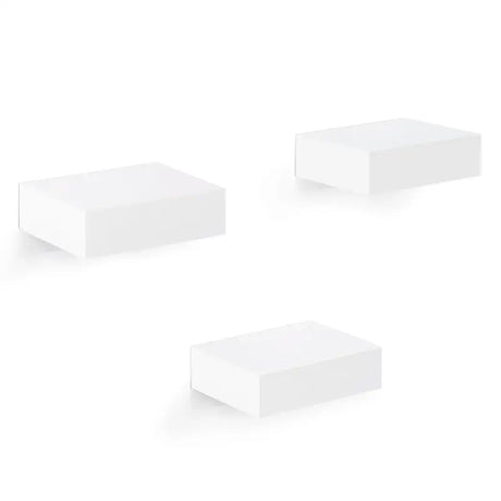 Set van 3 witte zwevende boekenplanken van BukkitBow, MDF, 10,5x7,8x3cm, met draagkracht van 2,5kg.