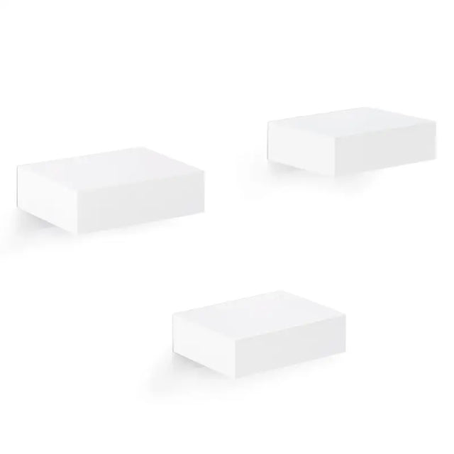 Set van 3 witte zwevende boekenplanken van BukkitBow, MDF, 10,5x7,8x3cm, met draagkracht van 2,5kg.