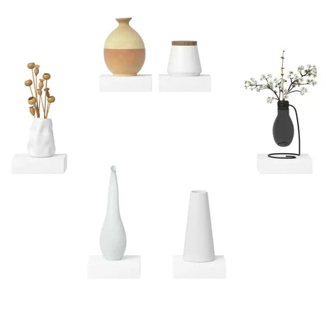 Set van 3 witte zwevende boekenplanken van MDF, BukkitBow, afmetingen 10,5x7,8x3cm, draagvermogen 2,5 kg.
