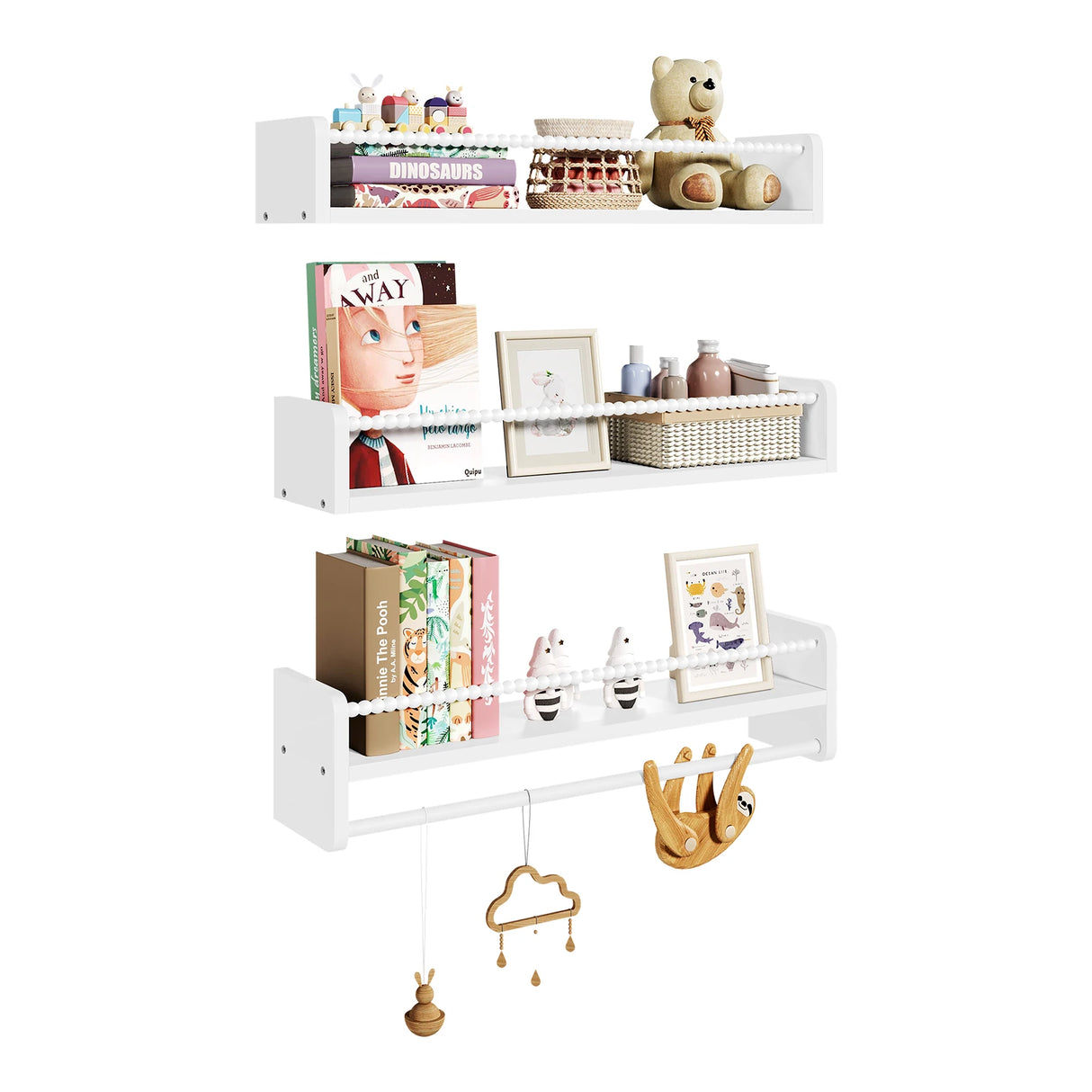 Set van 3 houten zwevende wandplanken van BukkitBow, ideaal als boekenrek voor de kinder- of tienerkamer.