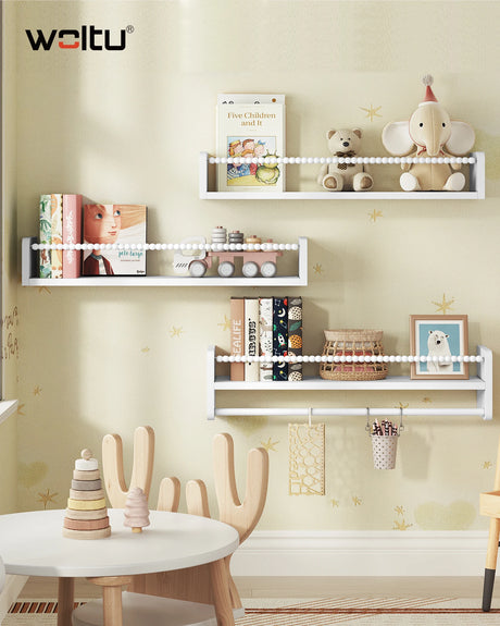 Set van 3 houten zwevende wandplanken van BukkitBow, ideaal als boekenrek of decoratie in de kinderkamer.