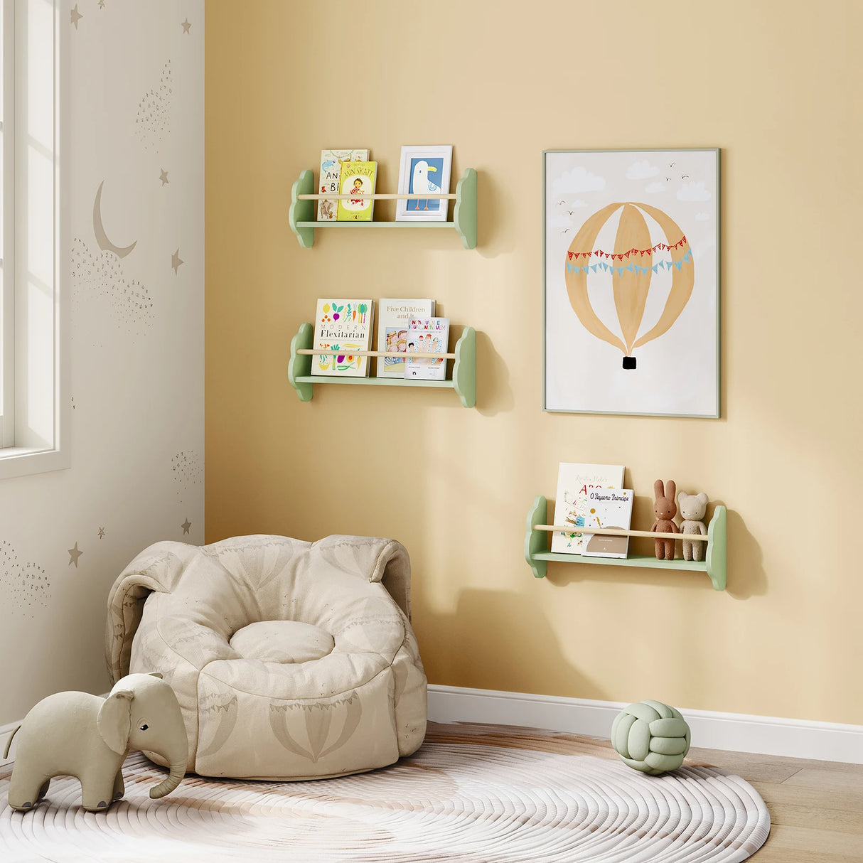 BukkitBow - Set van 3 Zwevende Wandplanken - Hout - Boekenrek - Kinderkamer