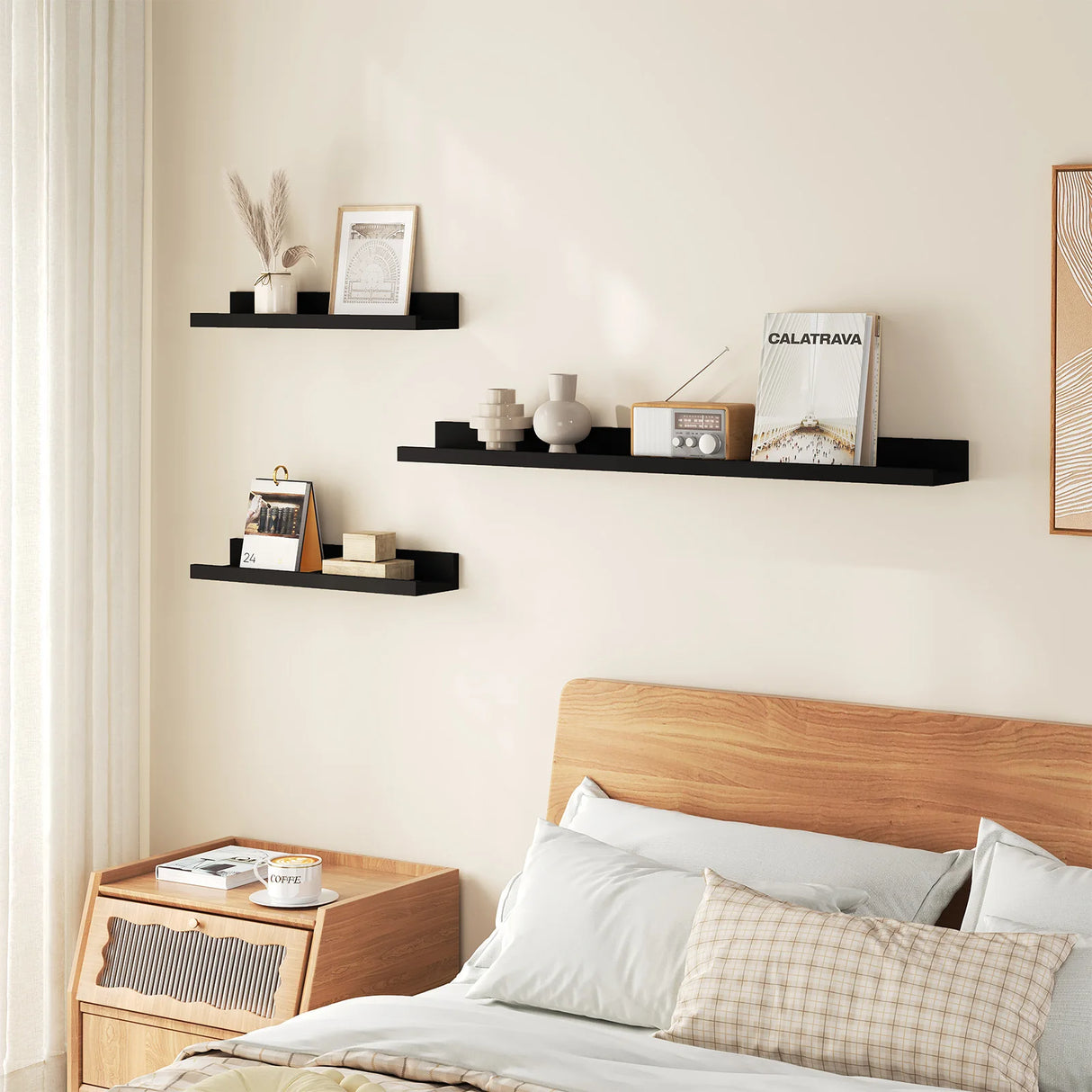 Set van 3 houten zwevende wandplanken van BukkitBow, ideale fotoplank en wandrek voor decoratie en opbergruimte