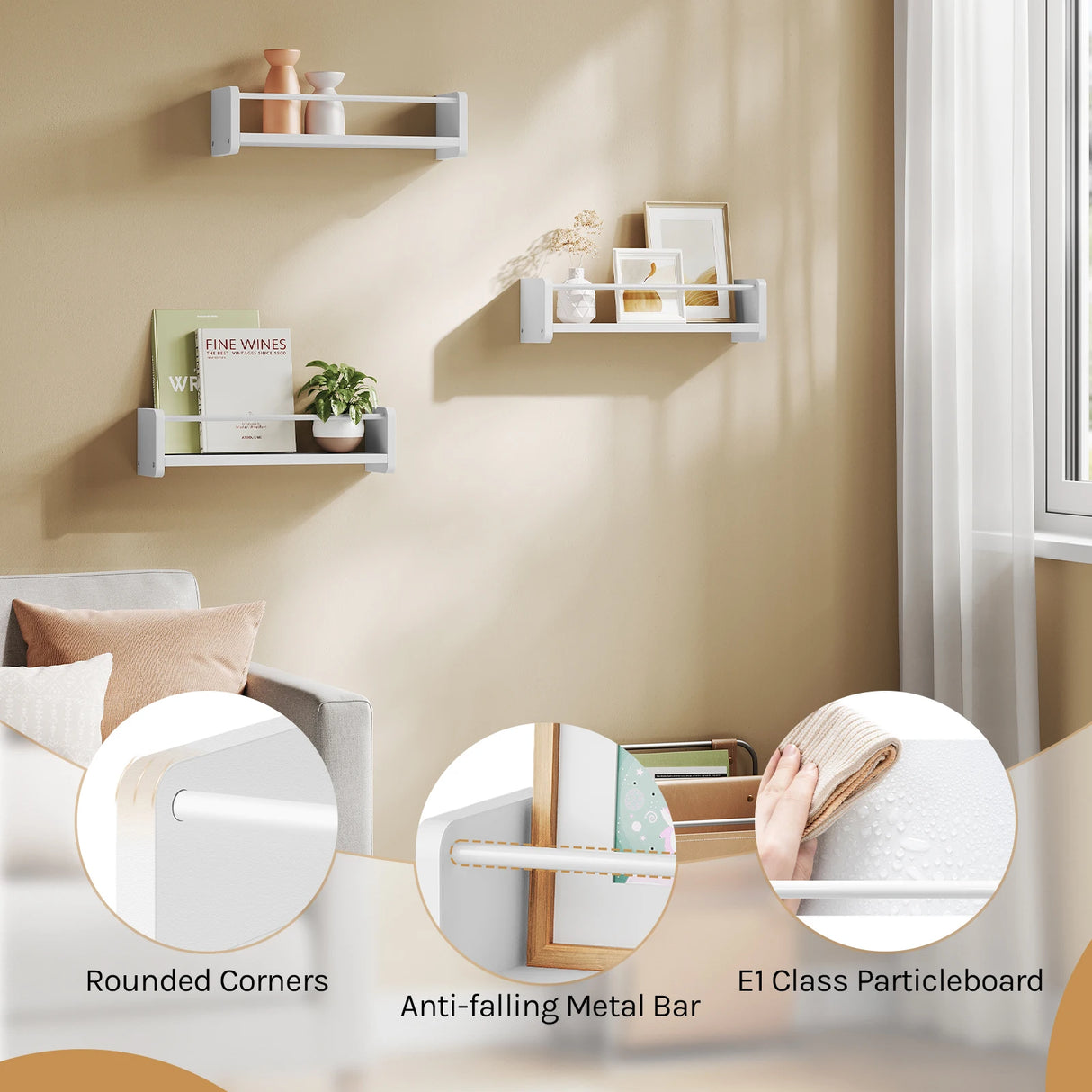 BukkitBow - Set van 3 Zwevende Wandplanken - Modern - Fotoplank - Wandrek voor Kinderkamer