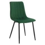 Set van 4 BukkitBow eetkamerstoelen met fluweel of leer, metalen poten en ergonomisch Scandinavisch design.