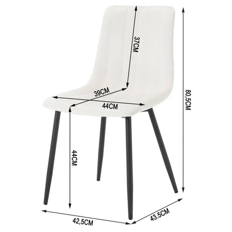 Set van 4 BukkitBow eetkamerstoelen met fluweel of leder, metalen poten en ergonomisch Scandinavisch ontwerp.