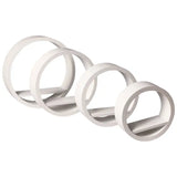 Set van 4 ronde hangende boekenplanken van BukkitBow in MDF, verschillende maten, diepte 8,8 cm, geschikt voor decoratie en boeken.