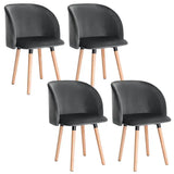 Set van 4 BukkitBow eetkamerstoelen met fluwelen zitting, massief houten frame, ergonomisch ontwerp en zithoogte van 47 cm.