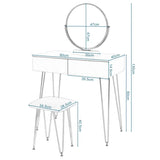 BukkitBow kaptafel en kruk set met massief hout, metalen poten en spiegel, stijlvolle en functionele meubelset voor de slaapkamer