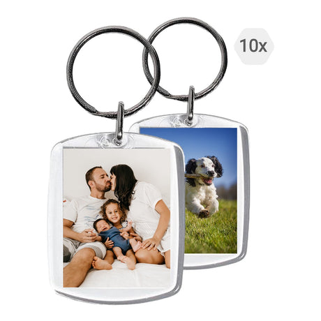 Set van 10 BukkitBow sleutelhangers met foto houder, kleurrijk en compact voor persoonlijke foto's en sleutels.