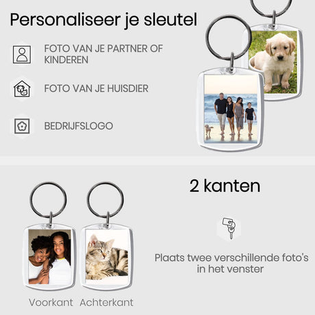 Set van 10 BukkitBow sleutelhangers met fotohouder, metalen sleutelhangers met transparante vensters voor foto's.